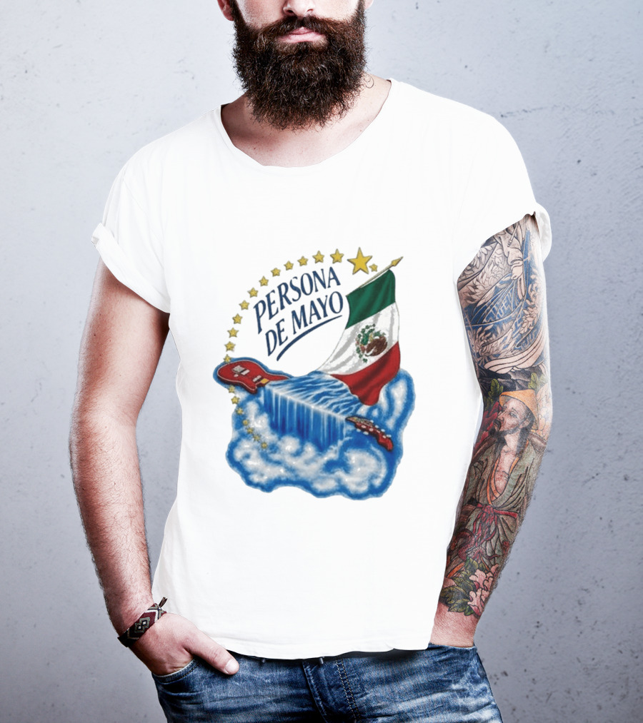 Persona De Mayo Mexican Flag Guitar Waterfall Stars T-Shirt