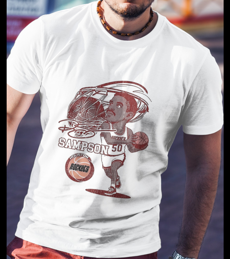 Ralph Sampson Houston Rockets NBA Caricature Basketball Player T-Shirt