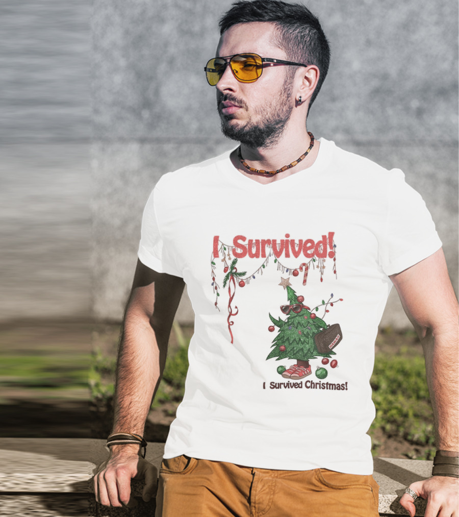 I Survived Christmas Funny Holiday Tree Celebration T-Shirt