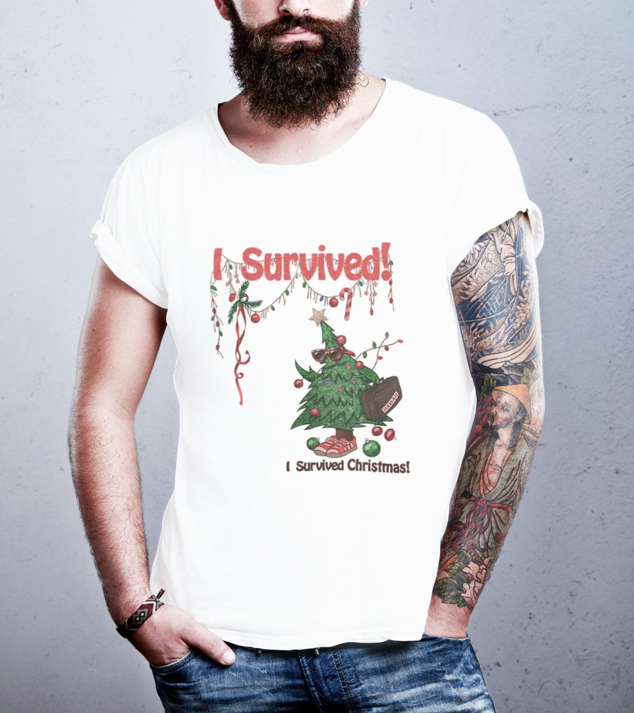 I Survived Christmas Funny Holiday Tree Celebration T-Shirt