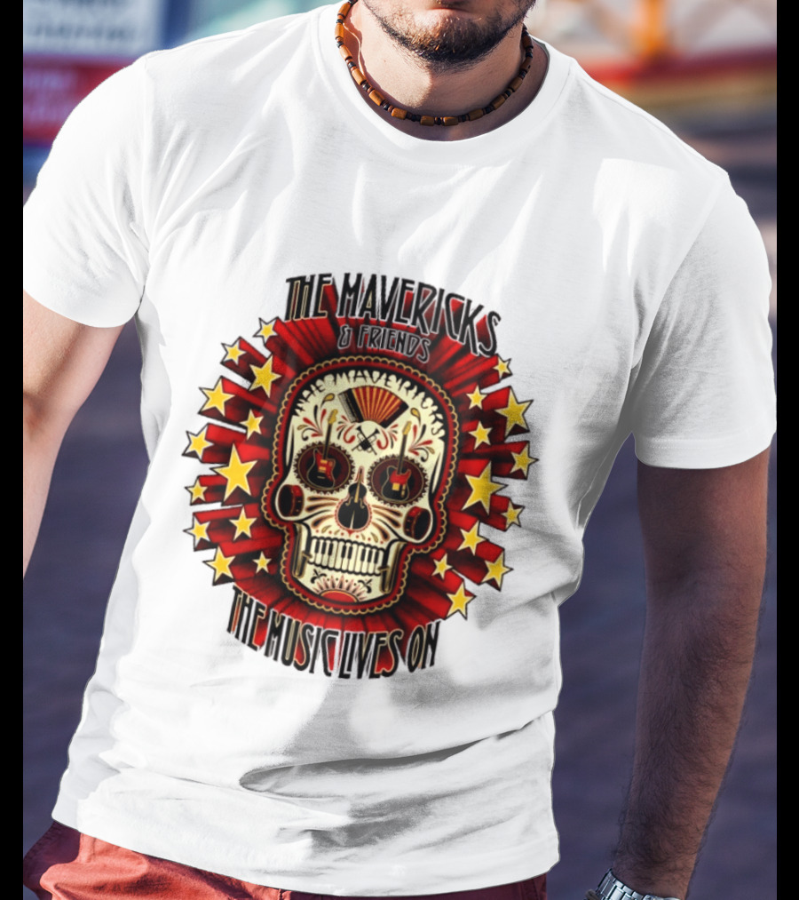 The Mavericks The Music Lives On 2026 Tour Dates Sugar Skull Stars Guitar T-Shirt