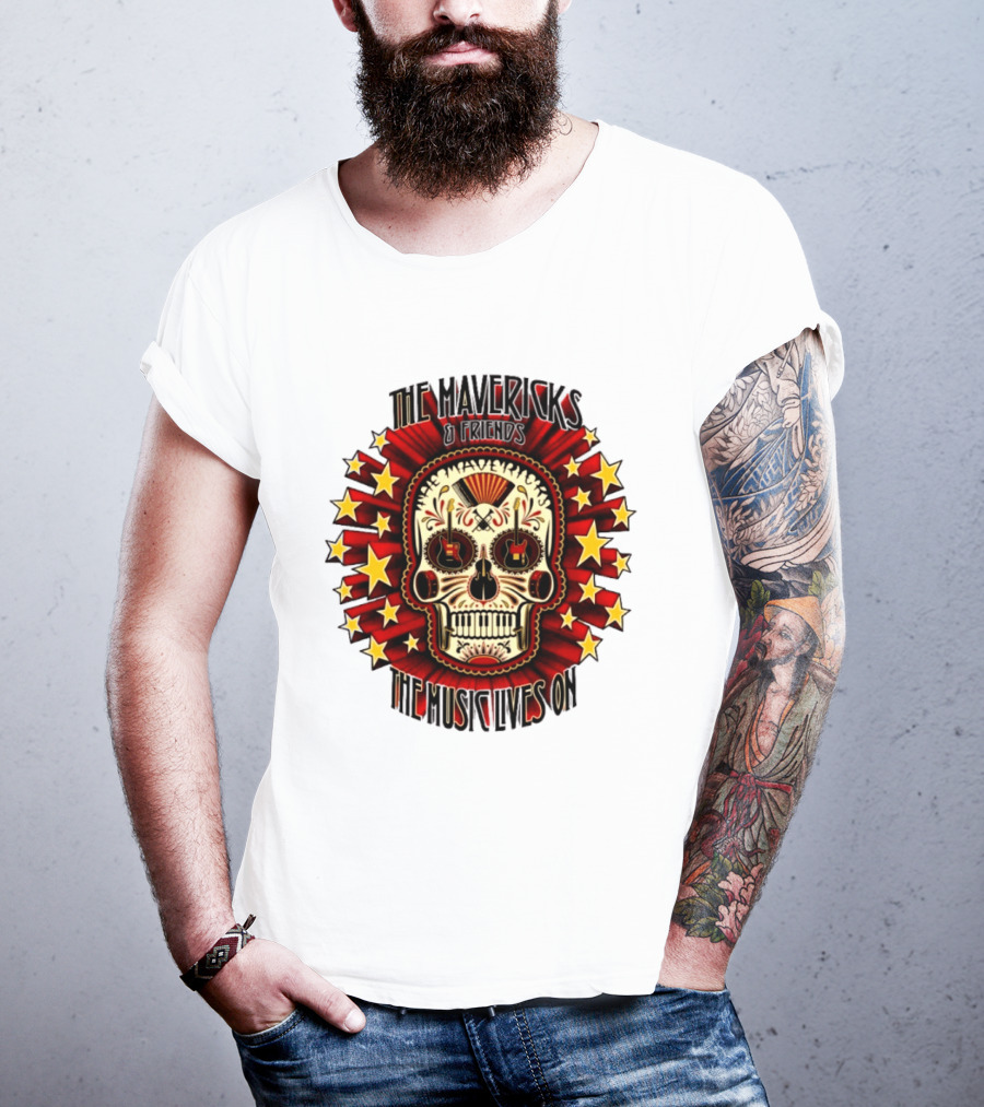 The Mavericks The Music Lives On 2026 Tour Dates Sugar Skull Stars Guitar T-Shirt