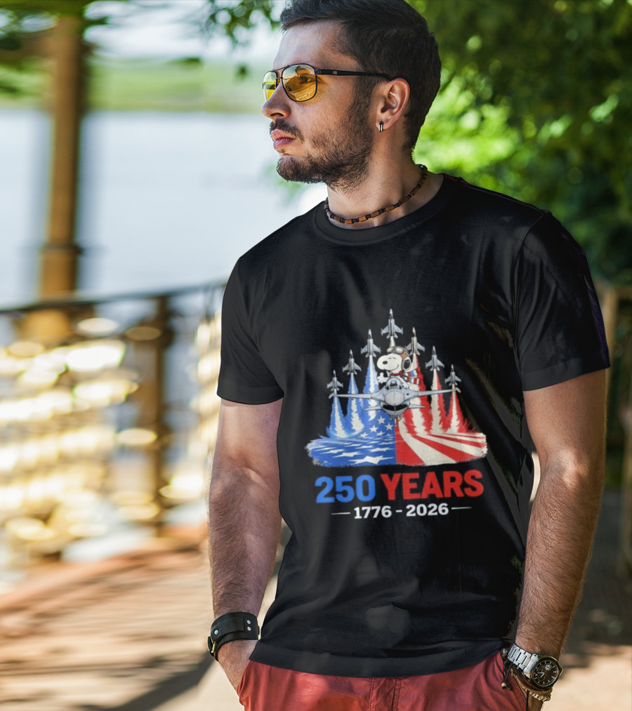 250 Years 1776 2026 Snoopy American Flag Jets T-Shirt
