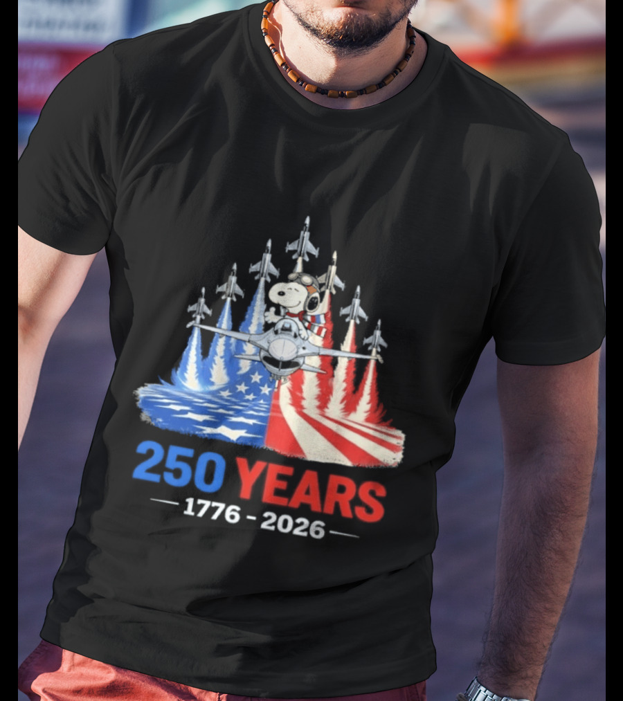 250 Years 1776 2026 Snoopy American Flag Jets T-Shirt