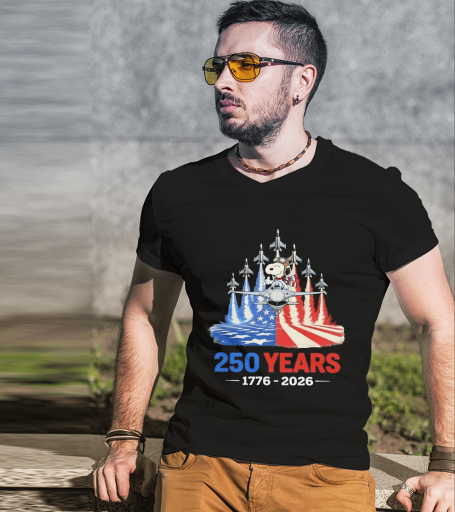250 Years 1776 2026 Snoopy American Flag Jets T-Shirt