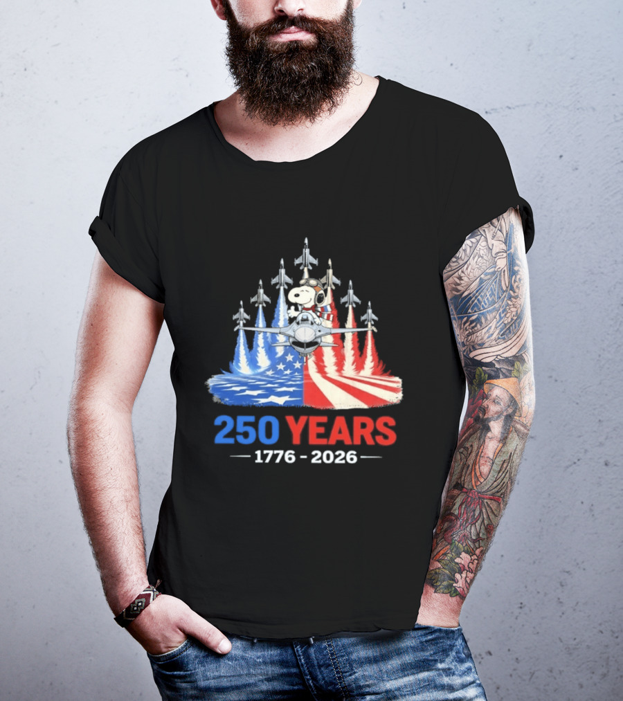 250 Years 1776 2026 Snoopy American Flag Jets T-Shirt