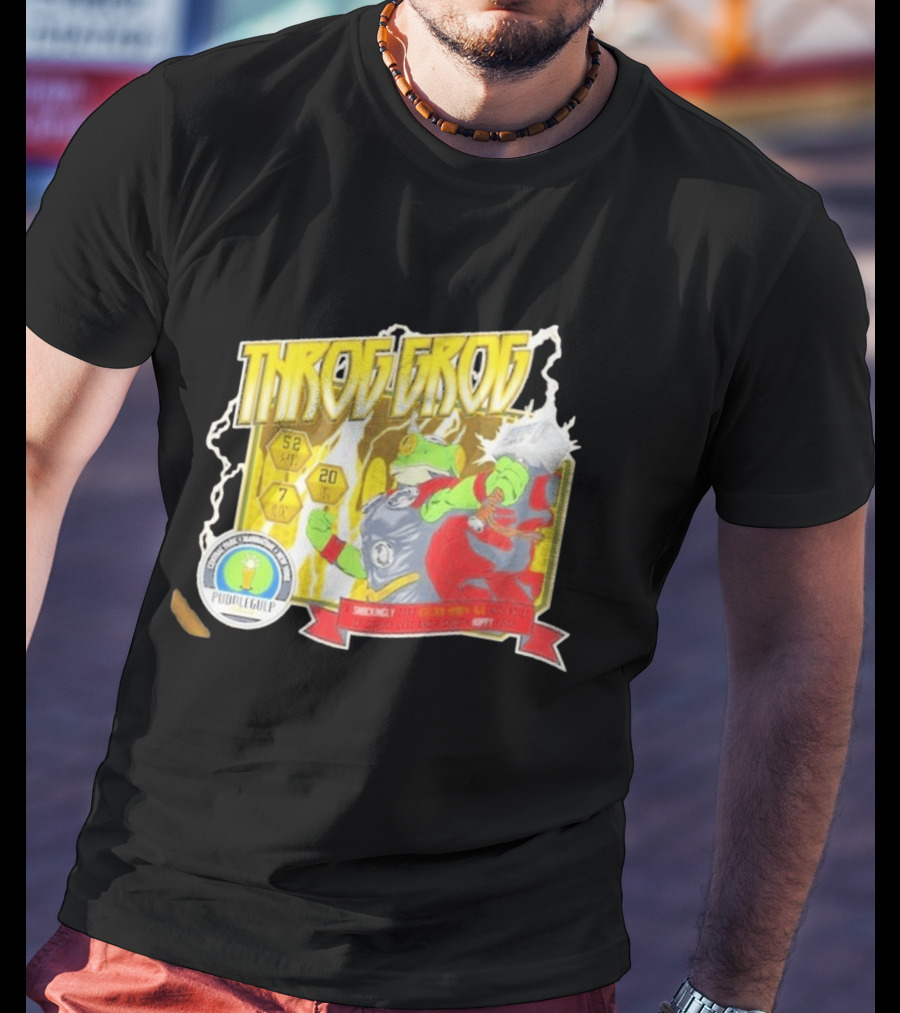 Throg Grog Puddle Gulp Superhero Frog Lightning Hammer Comic T-Shirt