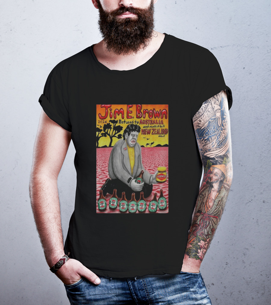 Jim E. Brown 2026 Returns To Australia New Zealand Debut Vegemite T-Shirt