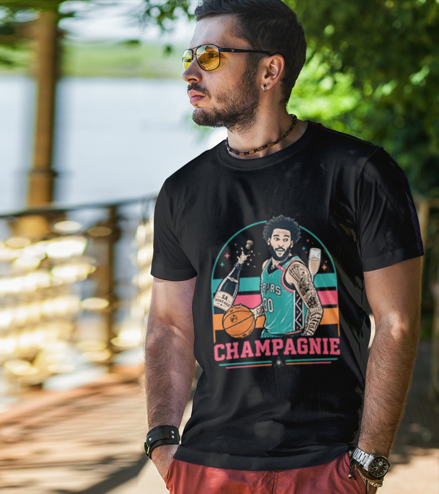 Champagnie Spurs Basketball Number 30 With Champagne Celebration T-Shirt