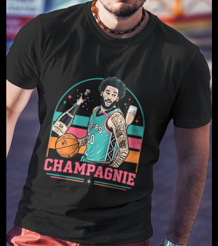 Champagnie Spurs Basketball Number 30 With Champagne Celebration T-Shirt