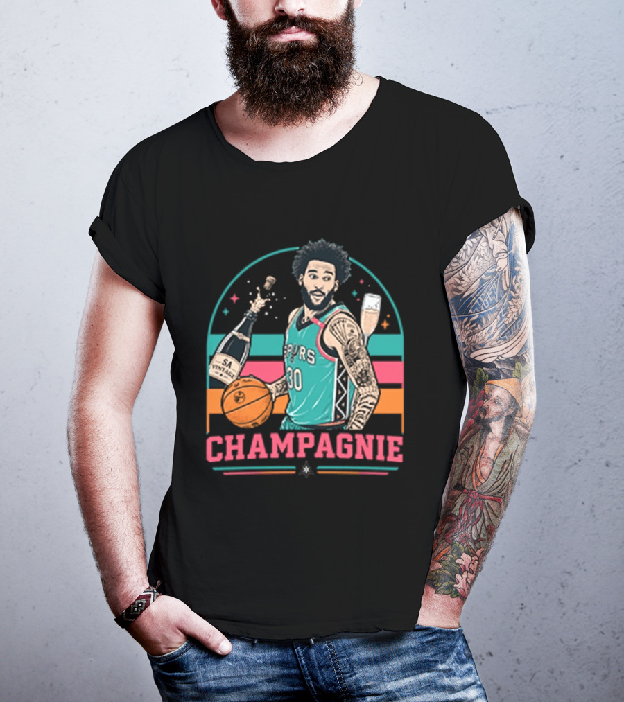 Champagnie Spurs Basketball Number 30 With Champagne Celebration T-Shirt