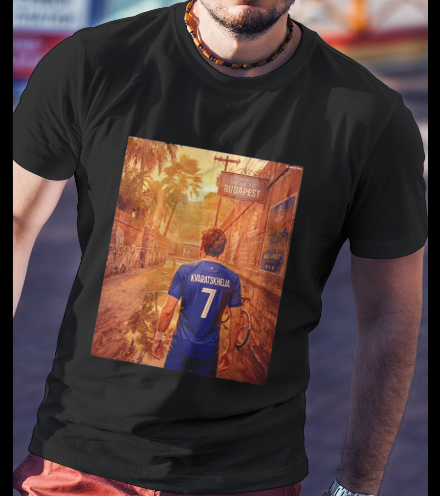 Khvicha Kvaratskhelia #7 Road To Budapest Georgian Footballer Journey T-Shirt