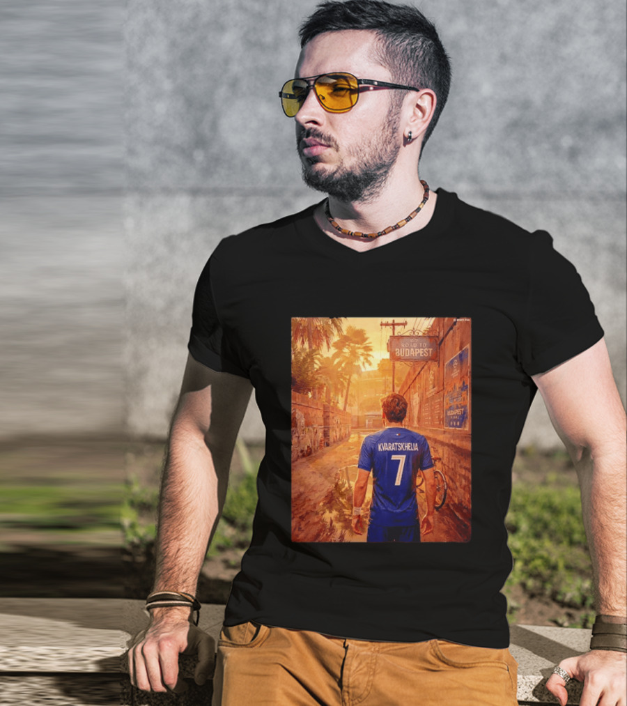 Khvicha Kvaratskhelia #7 Road To Budapest Georgian Footballer Journey T-Shirt