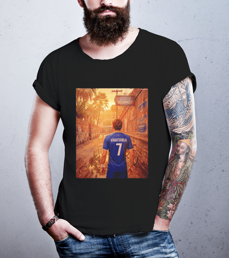 Khvicha Kvaratskhelia #7 Road To Budapest Georgian Footballer Journey T-Shirt