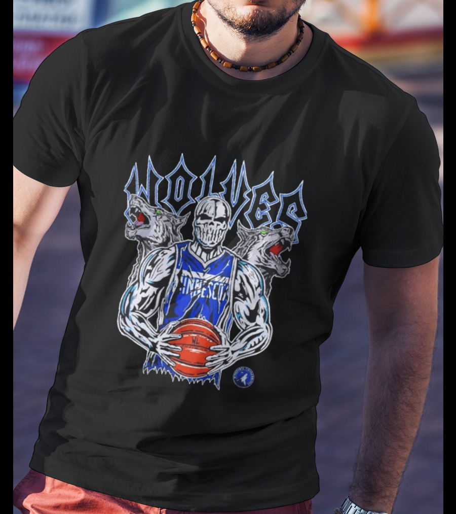 Minnesota Wolves Basketball Skeleton And Fierce Wolves T-Shirt