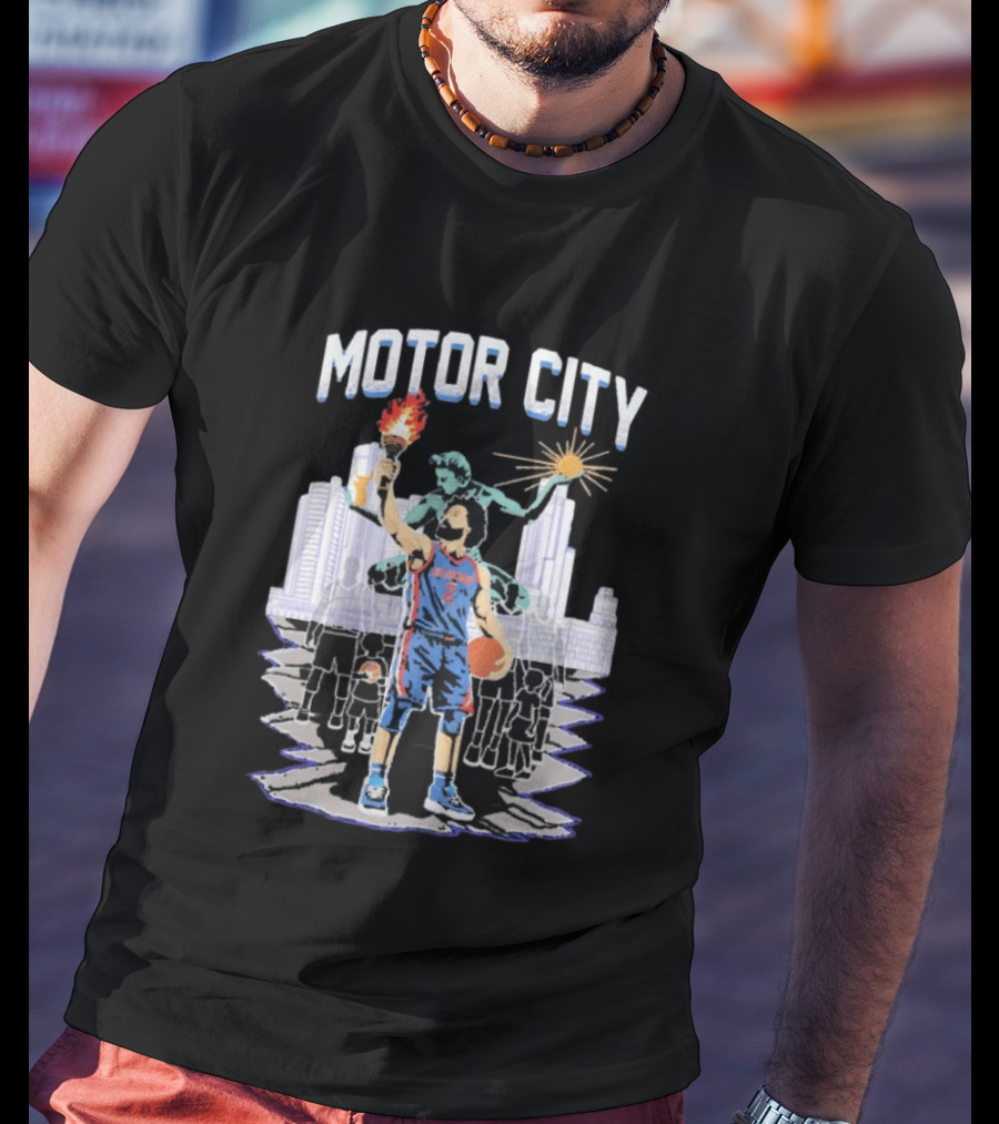 Motor City Detroit Pistons Cade Cunningham Torch Skyline T-Shirt