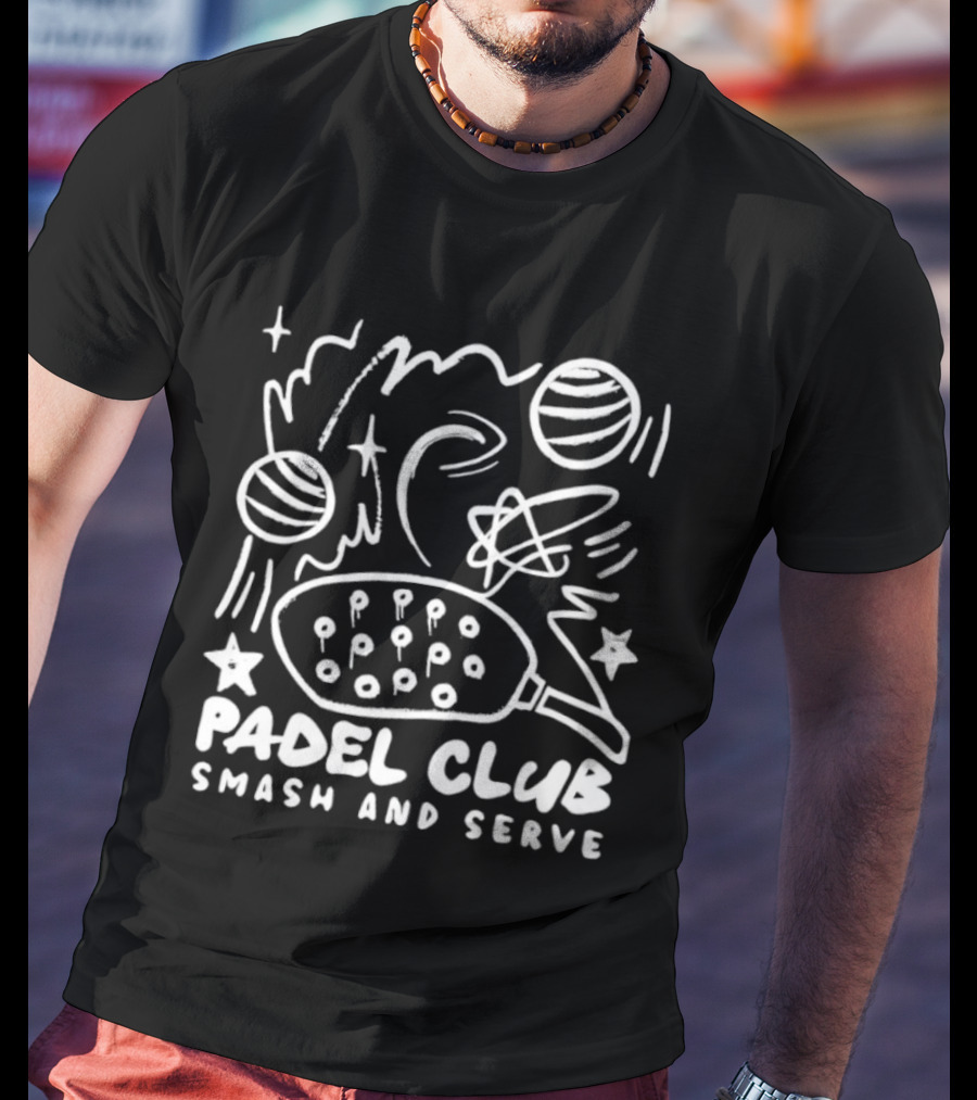 Padel Club Smash And Serve Doodle Tennis Ball Racket Stars T-Shirt