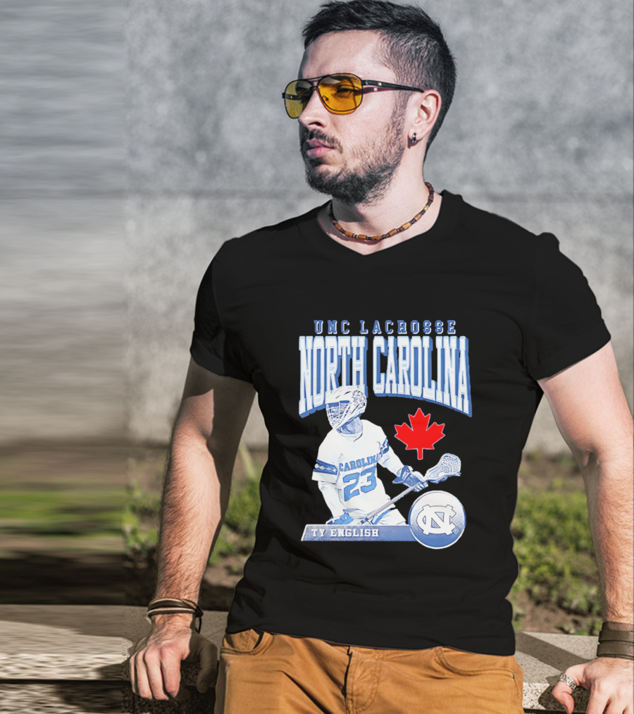 UNC Lacrosse Ty English North Carolina 23 Canadian Maple Leaf T-Shirt