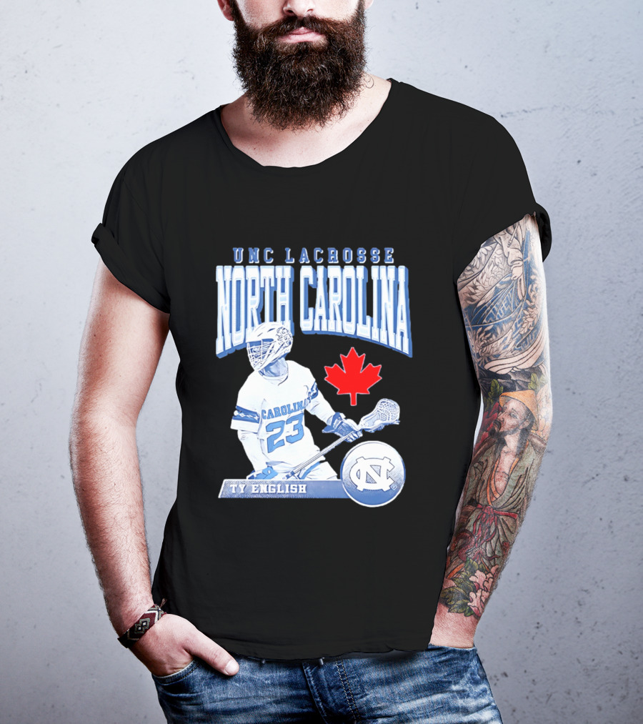 UNC Lacrosse Ty English North Carolina 23 Canadian Maple Leaf T-Shirt
