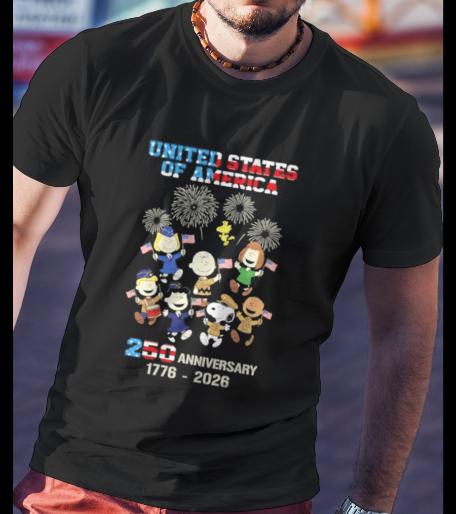 United States Of America 250th Anniversary 1776 2026 Snoopy Peanuts Characters Celebration T-Shirt