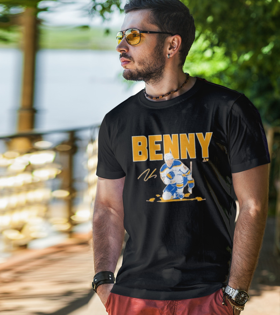 Benny 66 Hockey Player Buffalo Blue And Gold T-Shirt