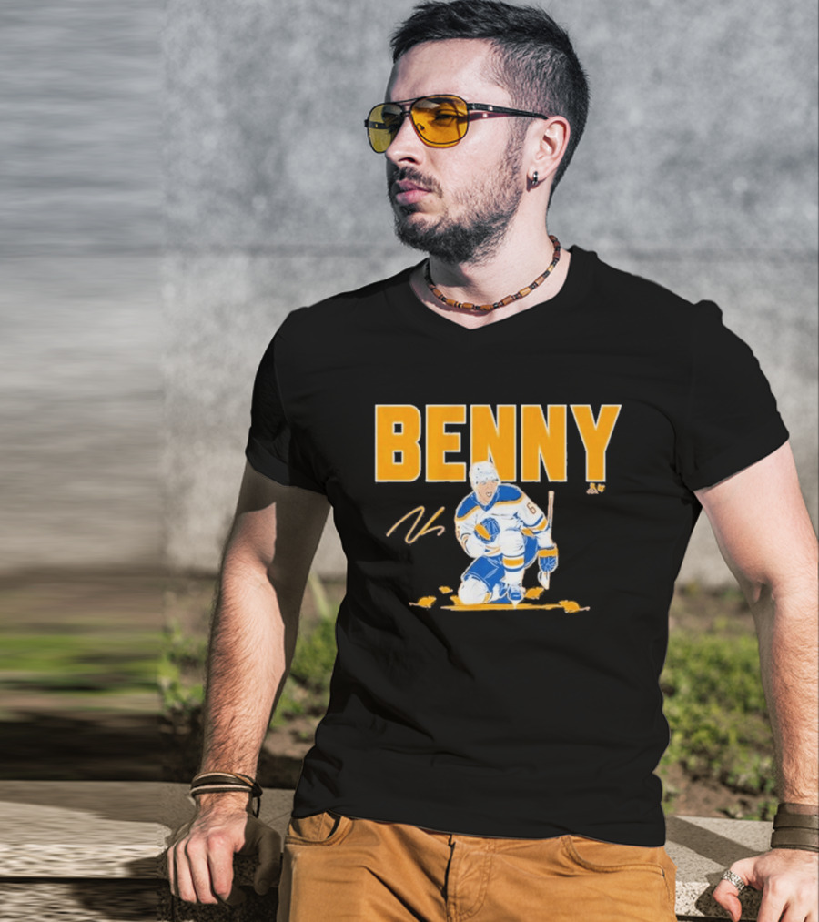 Benny 66 Hockey Player Buffalo Blue And Gold T-Shirt