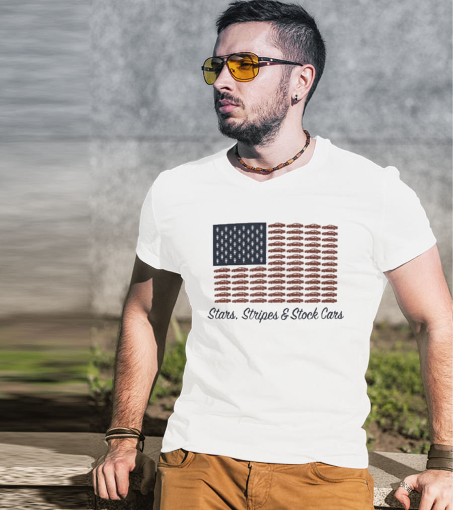 Dirtymo Media Stars Stripes Stock Cars America Flag Racing T-Shirt