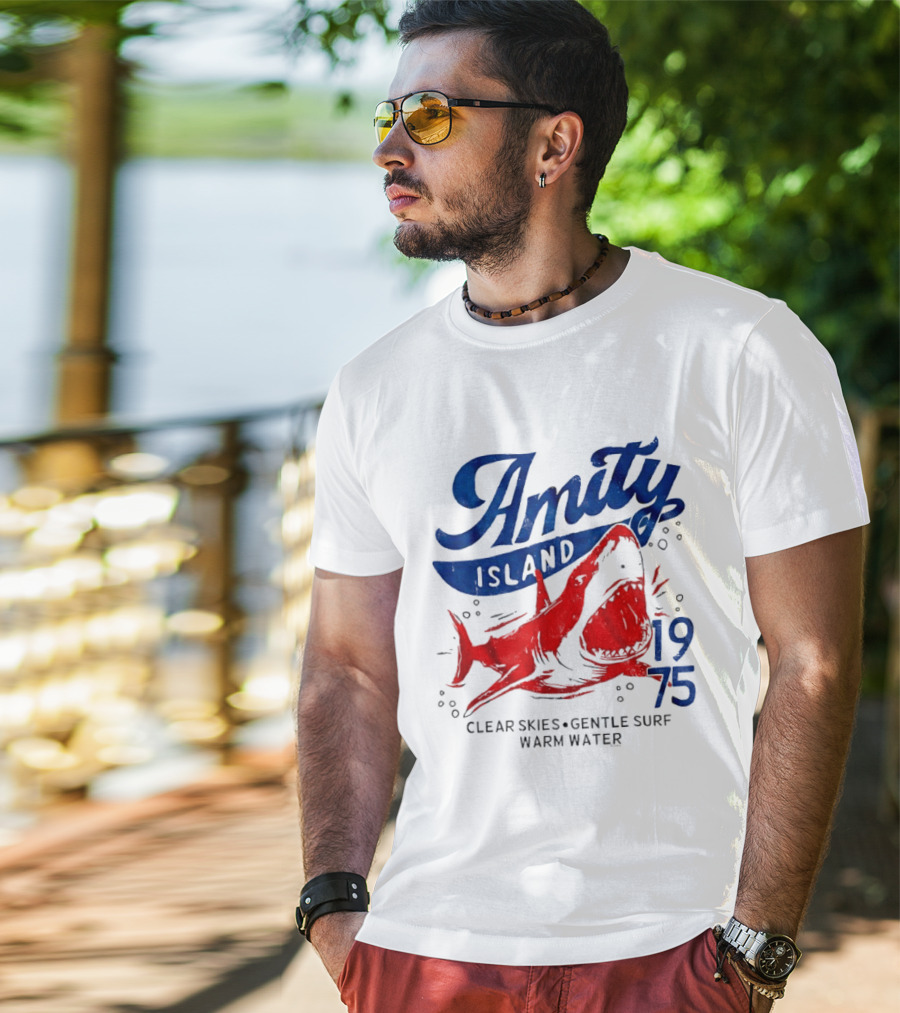 Amity Island 1975 Clear Skies Gentle Surf Warm Water Shark T-Shirt