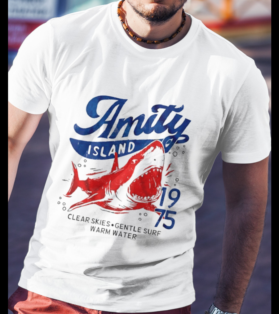 Amity Island 1975 Clear Skies Gentle Surf Warm Water Shark T-Shirt