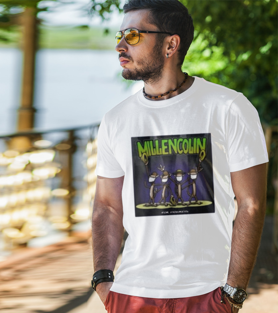 Millencolin For Monkeys Dancing Cartoon Monkeys With Masks And Hats T-Shirt