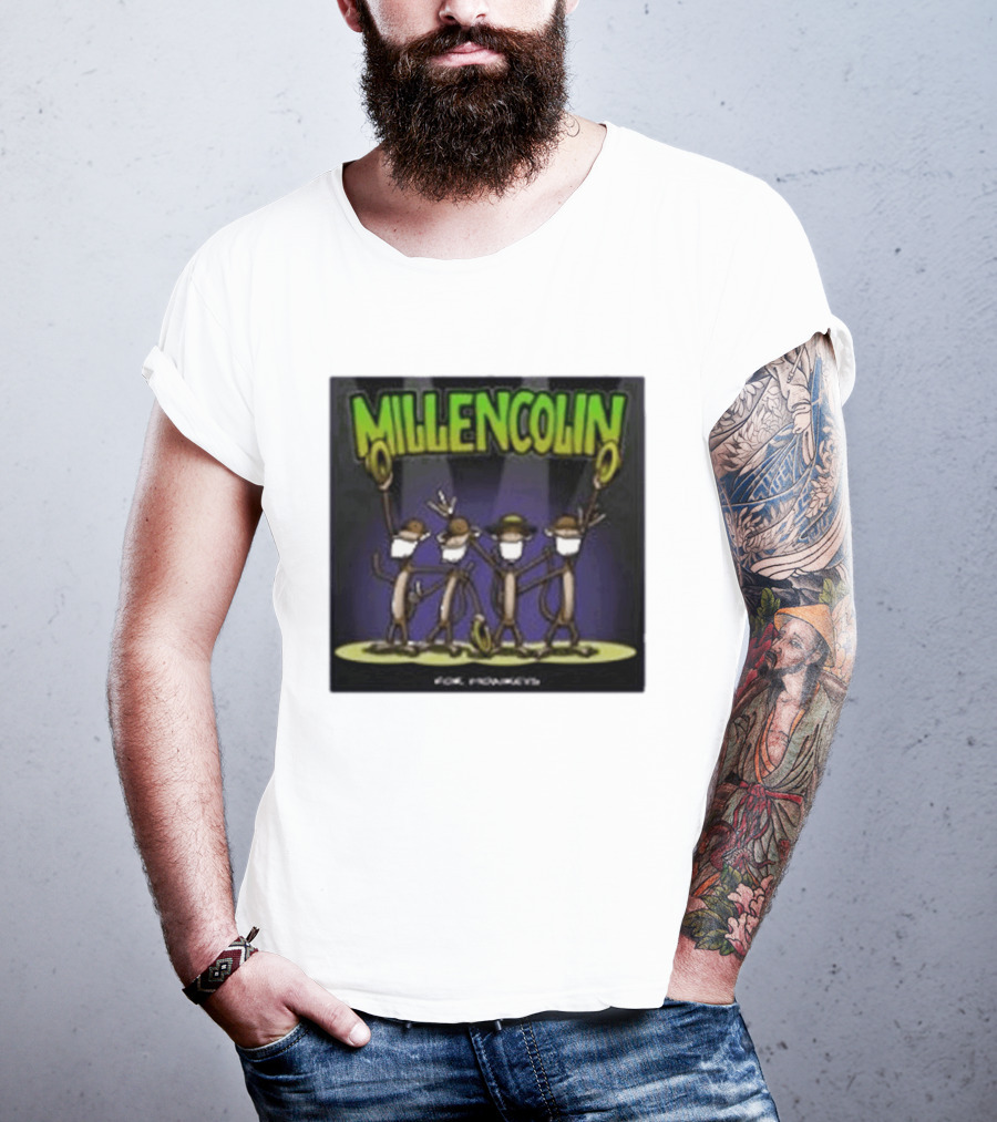 Millencolin For Monkeys Dancing Cartoon Monkeys With Masks And Hats T-Shirt
