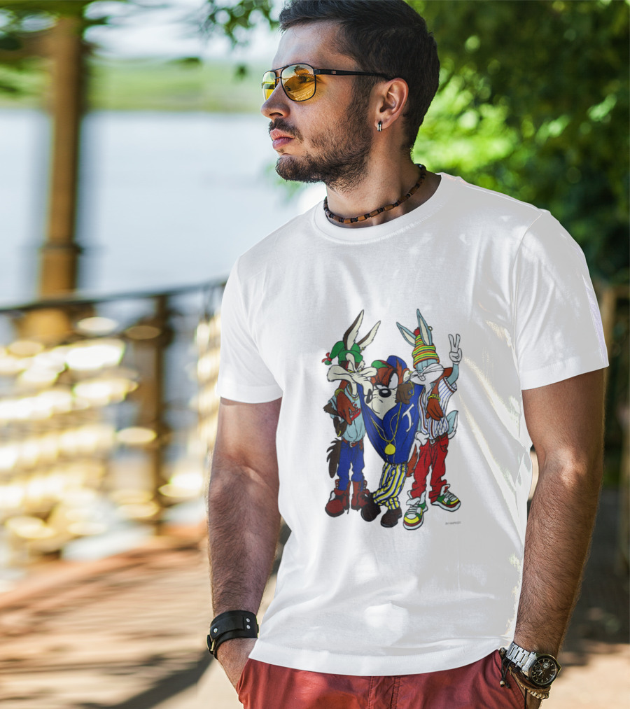 Rare Looney Tunes Hip Hop Bugs Taz Wile E Coyote Peace Sign Pose T-Shirt