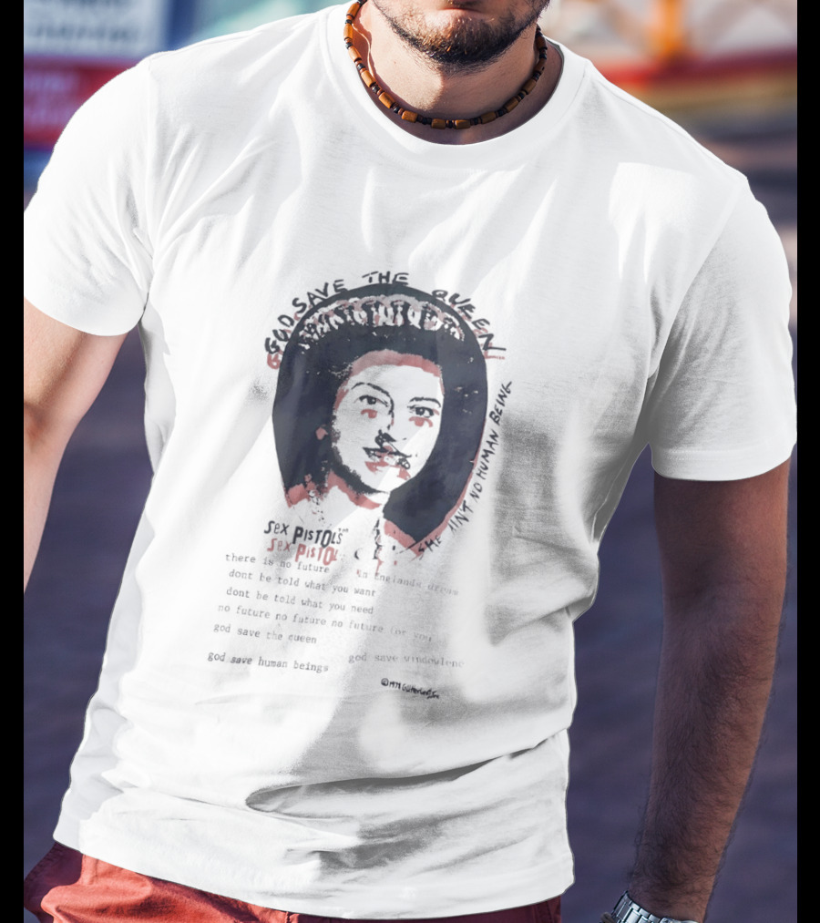Sex Pistols God Save The Queen She Ain't No Human Being Union Jack Collar T-Shirt