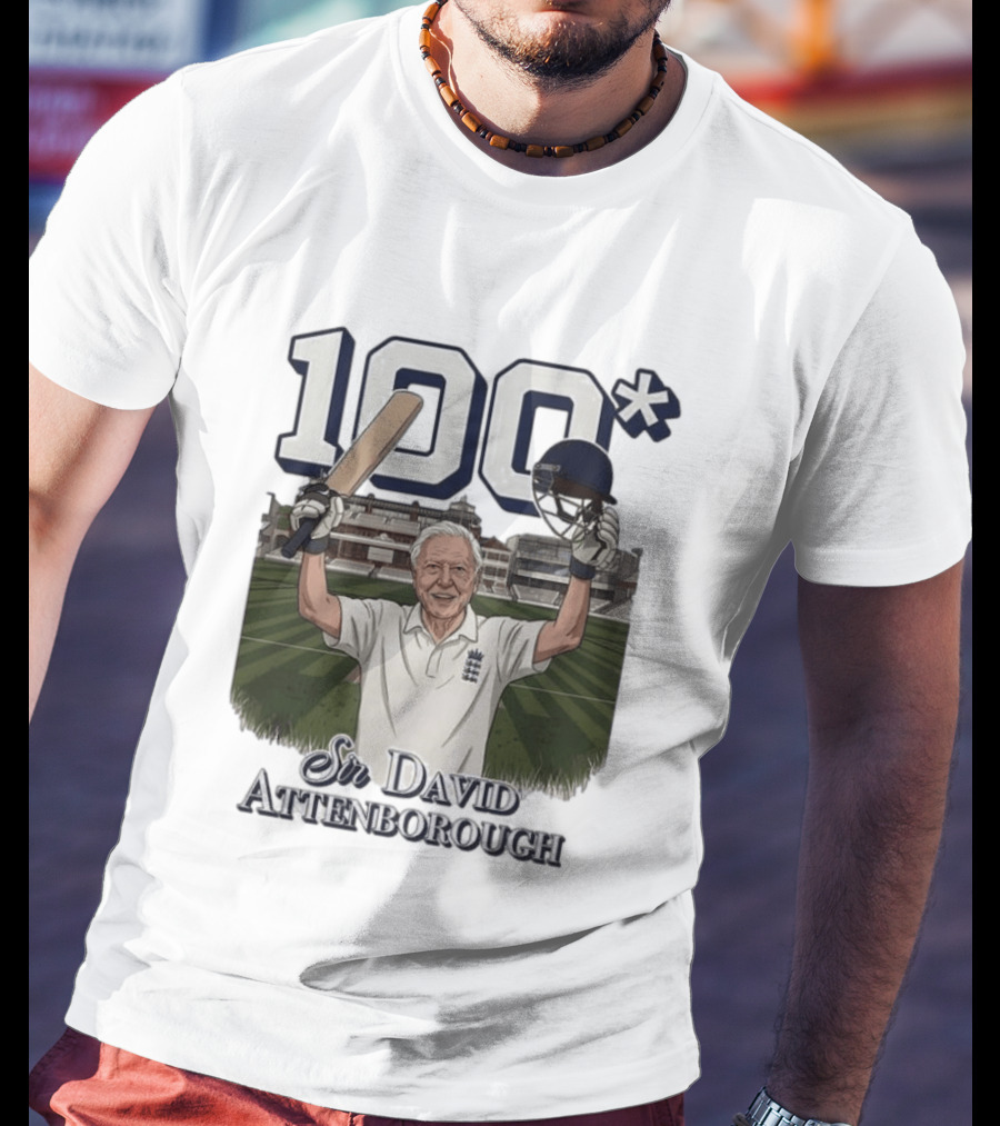 Sir David Attenborough 100 Cricket Legend Batting Milestone T-Shirt