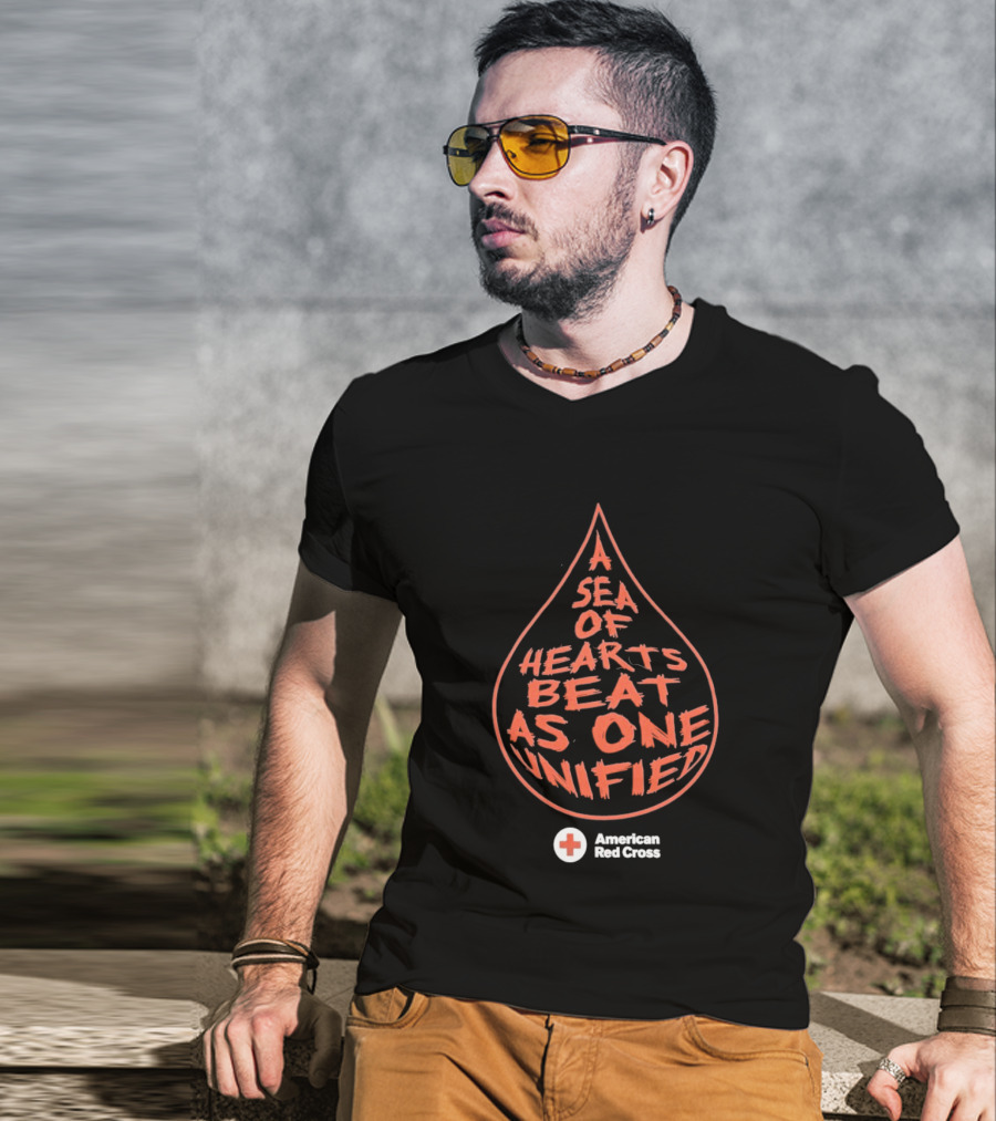 A Sea Of Hearts Beat As One Unified American Red Cross Droplet T-Shirt