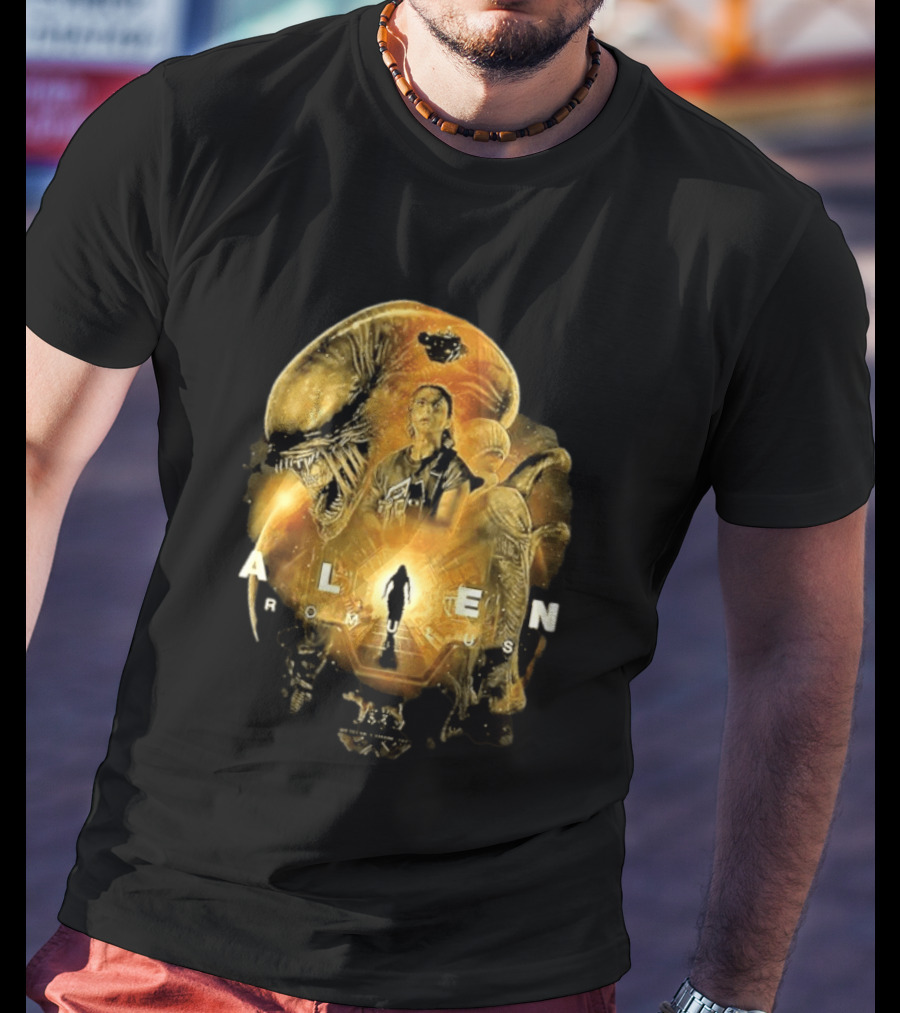 Alien Romulus Xenomorph Collage With Character And Spaceship T-Shirt