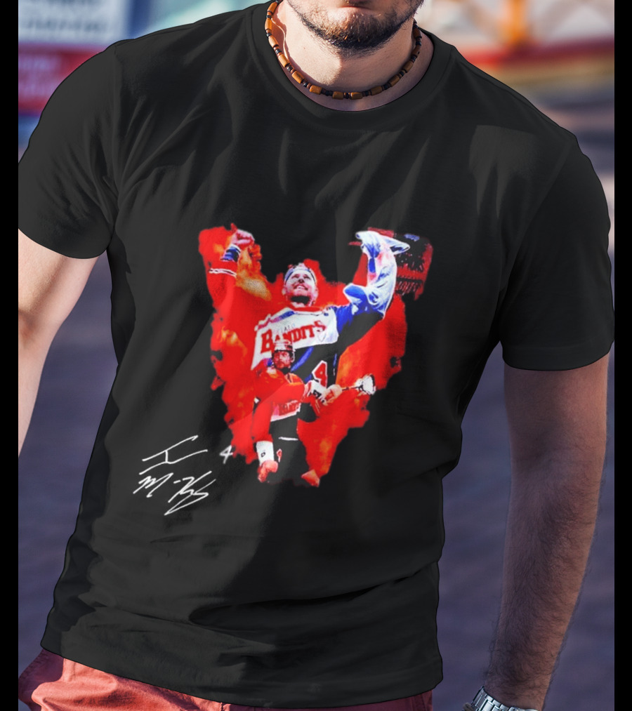 Ian MacKay Bandits Lacrosse Legend Signed Color Burst Collage T-Shirt