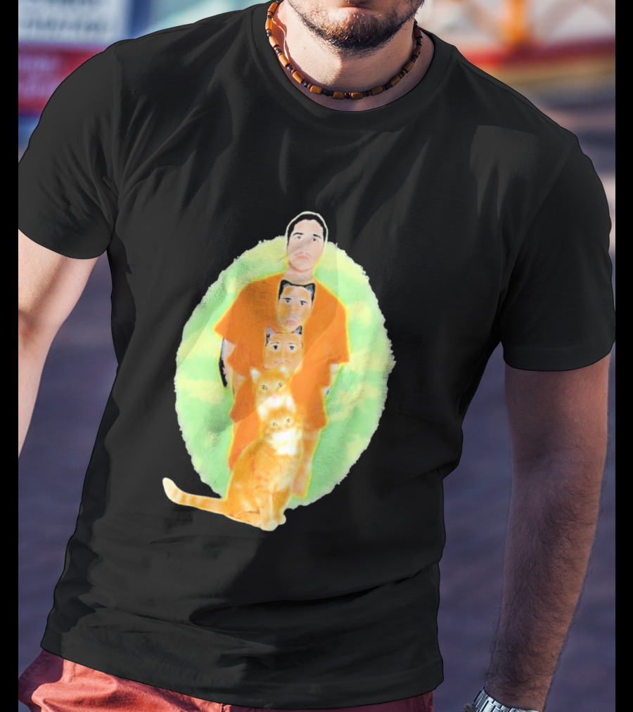 Julian And Logan Julian And Logan Logan Meows With Orange Cat Stack T-Shirt