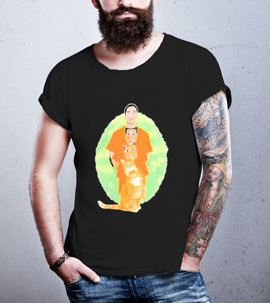 Julian And Logan Julian And Logan Logan Meows With Orange Cat Stack T-Shirt