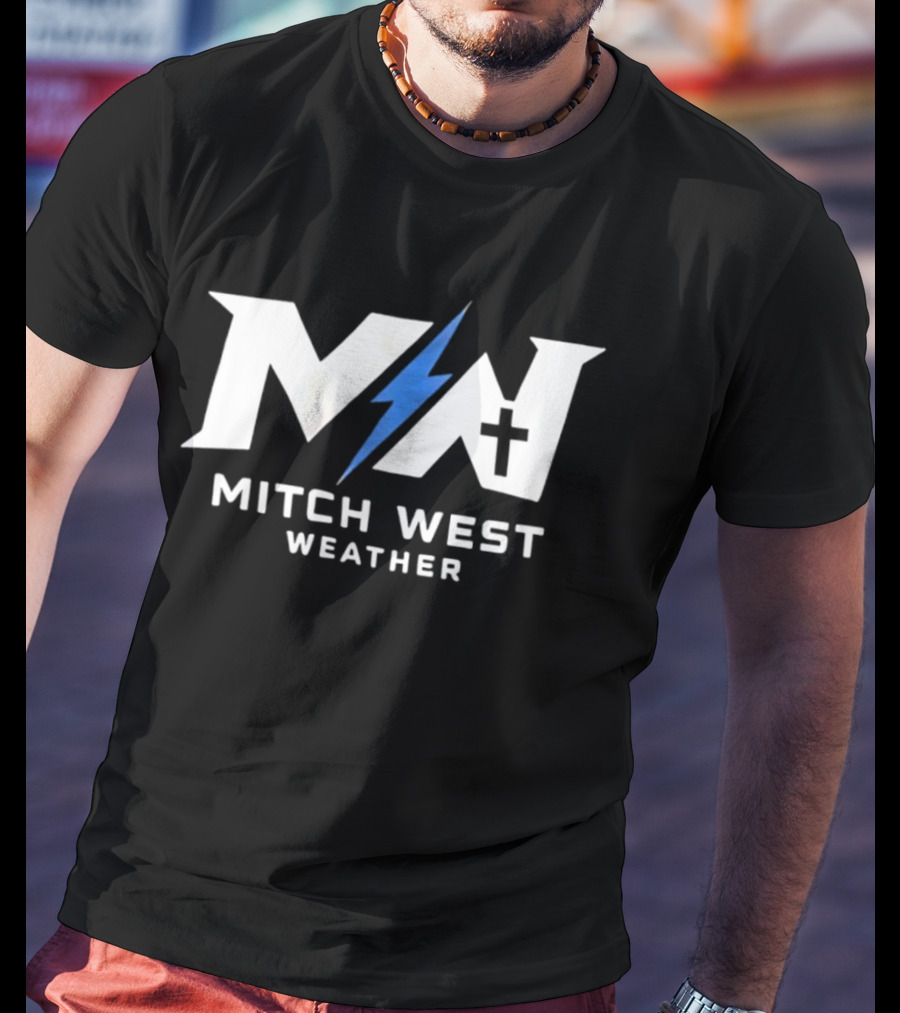 Mitch West Weather MW Blue Lightning Bolt Cross T-Shirt