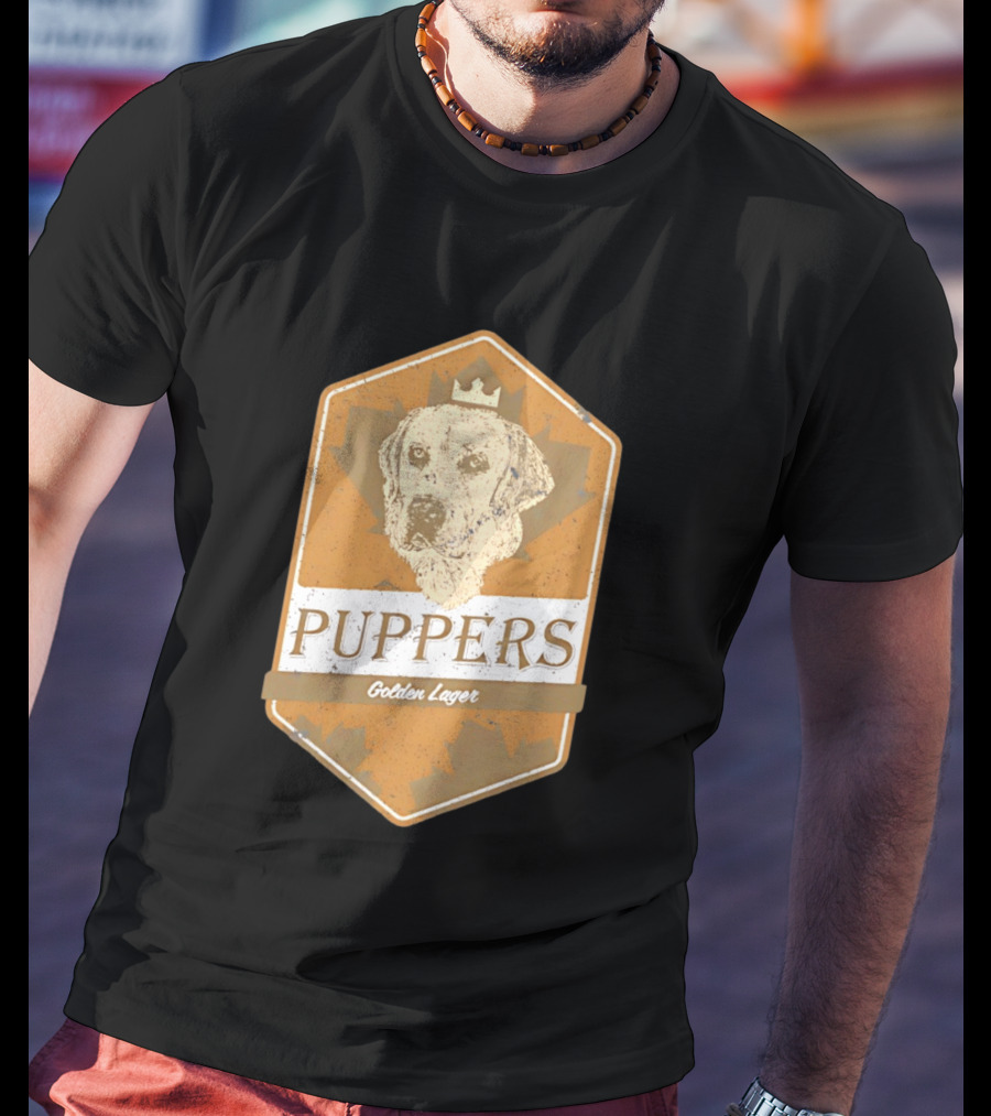 Puppers Golden Lager Dog Label Image With Crown T-Shirt