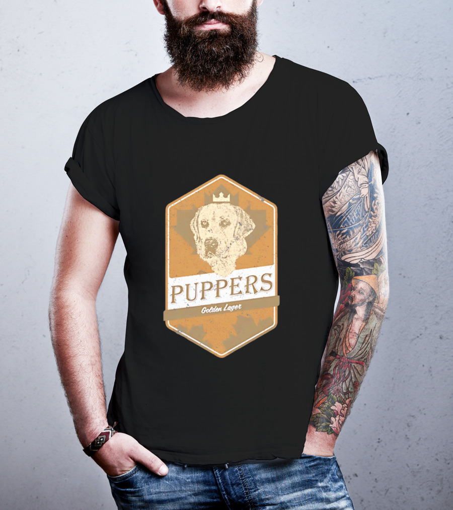 Puppers Golden Lager Dog Label Image With Crown T-Shirt