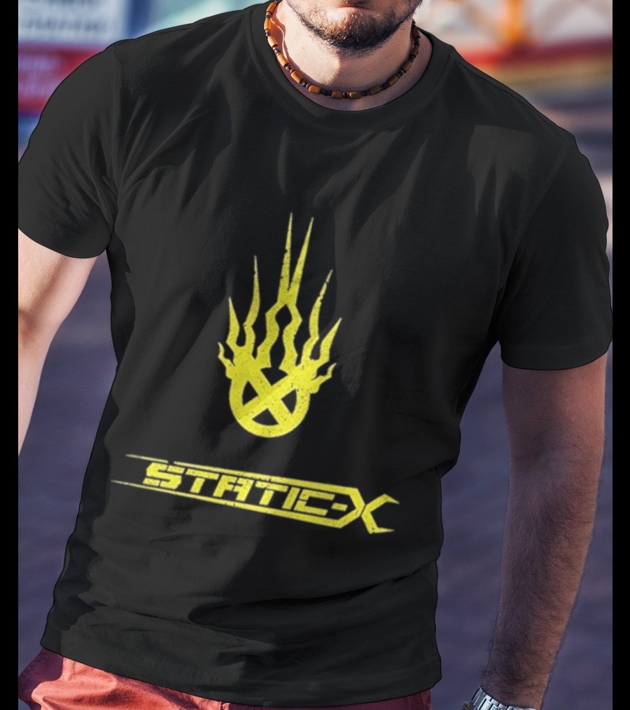 Static X Yellow Flame Shock Band Merch T-Shirt