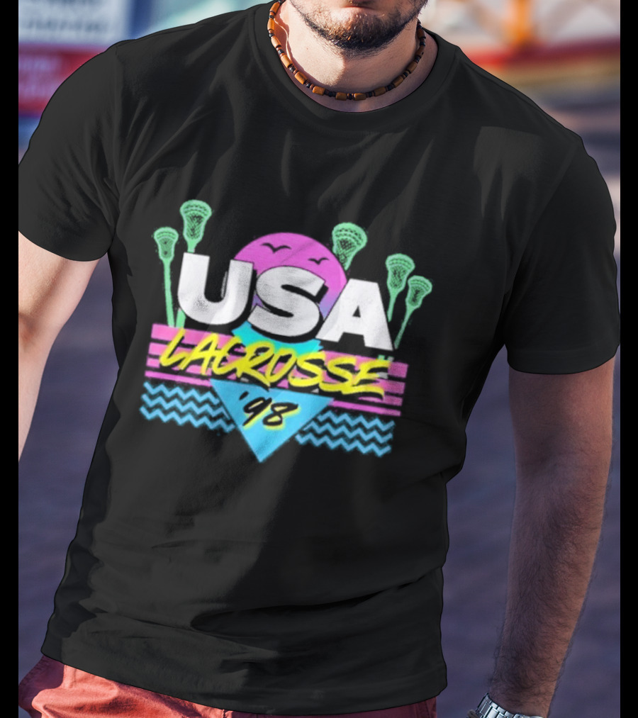 USA Lacrosse 92 Retro Neon Purple Sunset T-Shirt