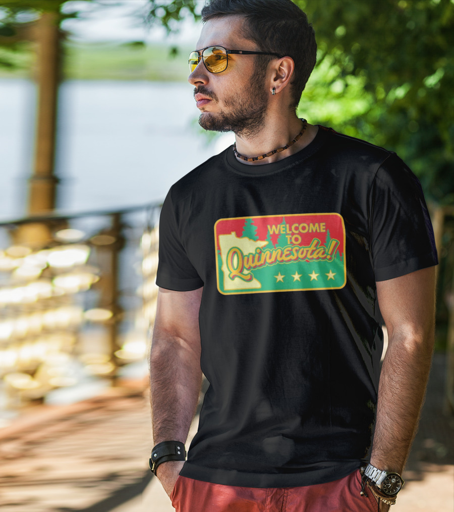 Welcome To Quinnesota State Map Forest Theme With Stars T-Shirt