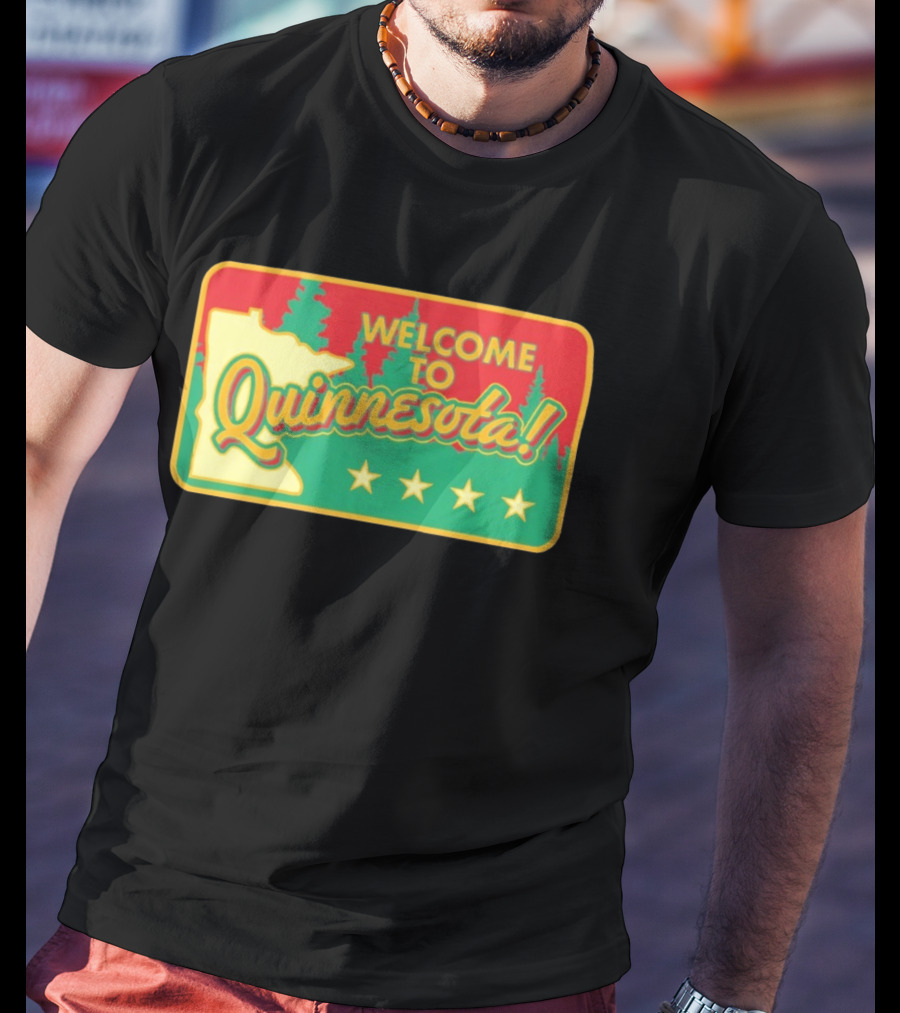 Welcome To Quinnesota State Map Forest Theme With Stars T-Shirt