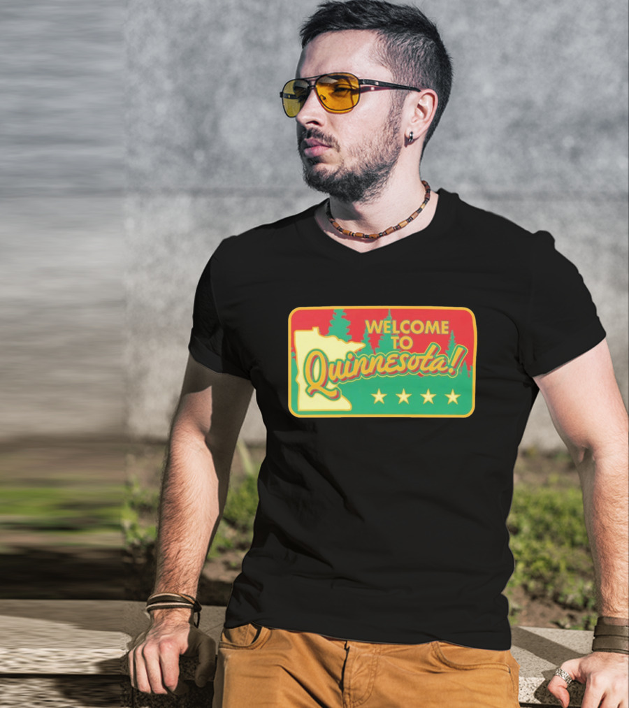 Welcome To Quinnesota State Map Forest Theme With Stars T-Shirt