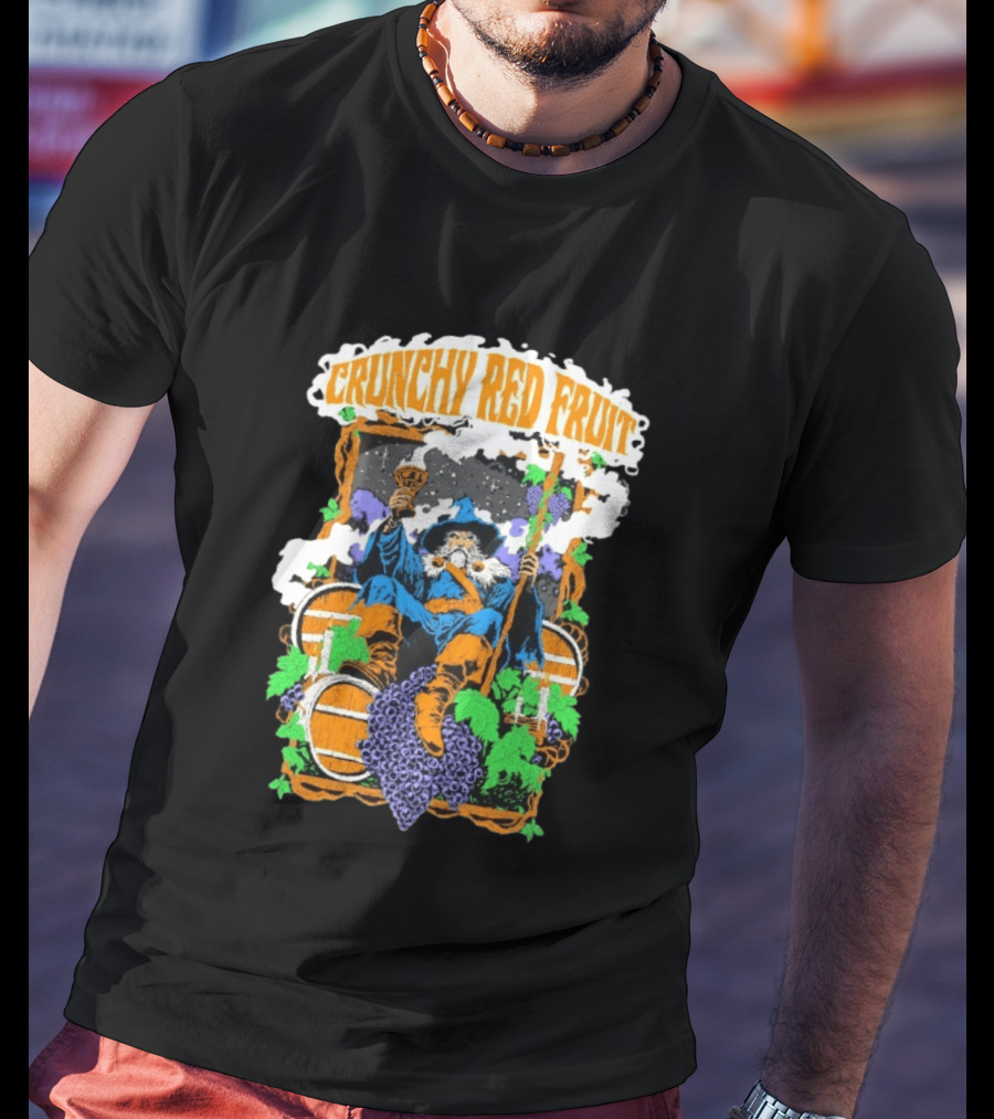 Crunchy Red Fruit Wizard With Grapes And Barrels T-Shirt