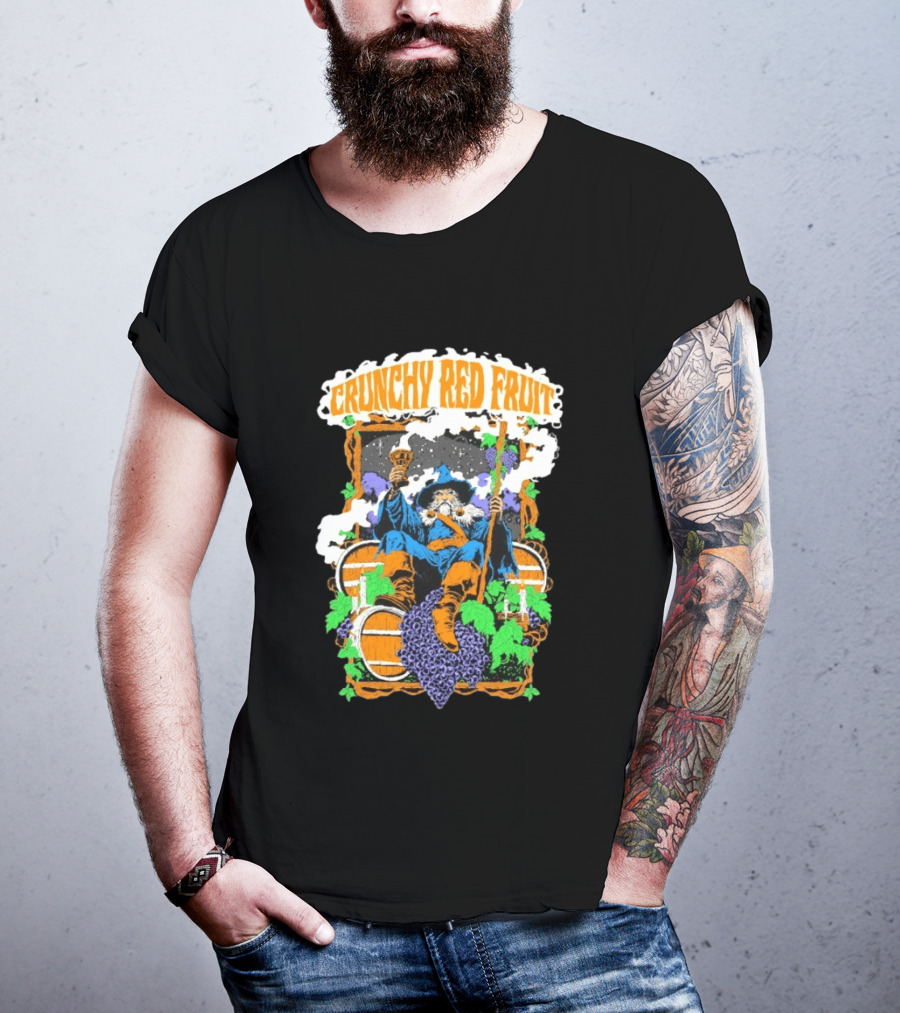 Crunchy Red Fruit Wizard With Grapes And Barrels T-Shirt