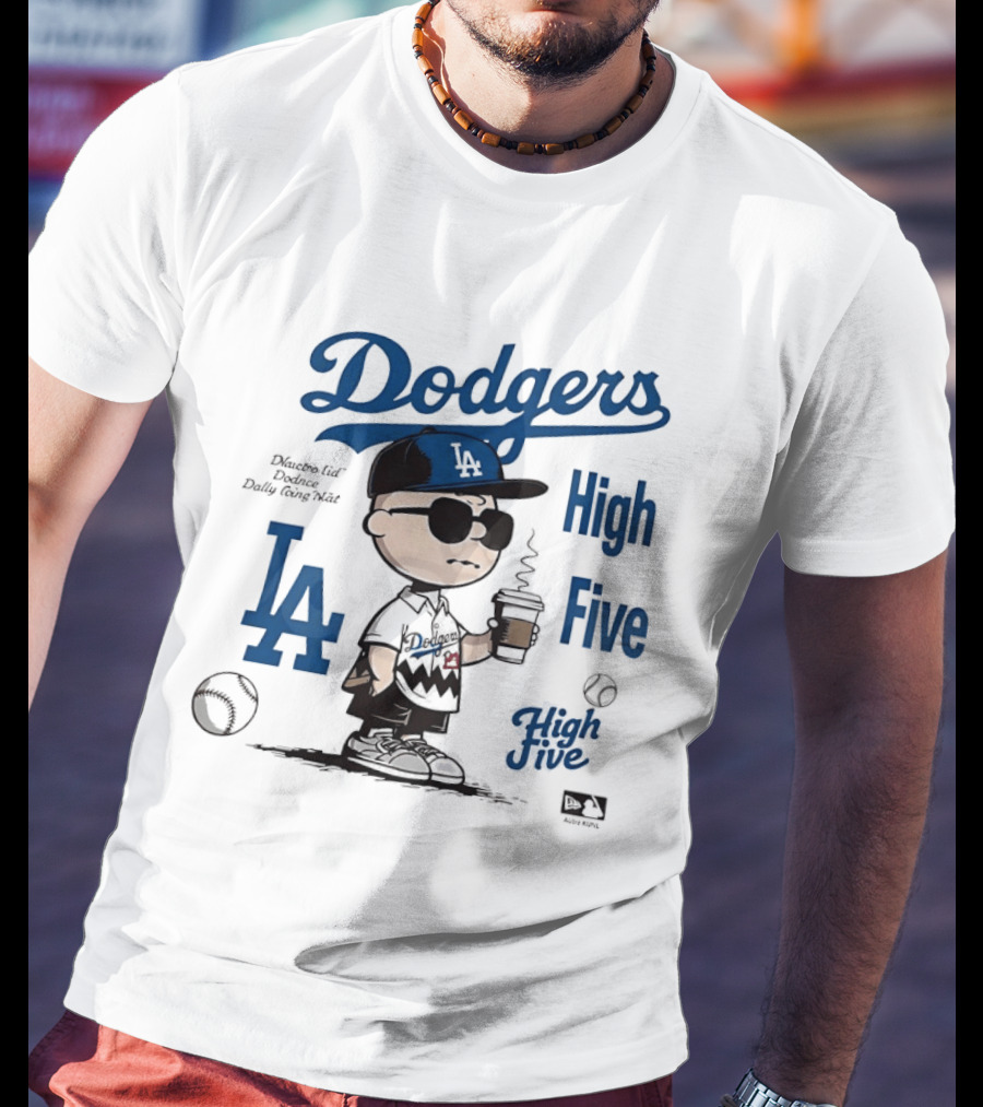 Los Angeles Dodgers High Five With Charlie Brown Coffee Style And LA Baseball Vibes T-Shirt